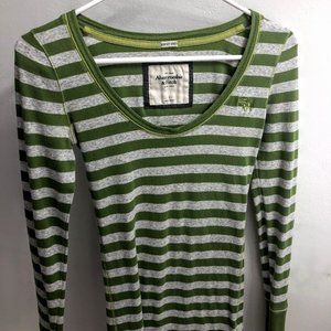 Long sleeve green gray stripe shirt